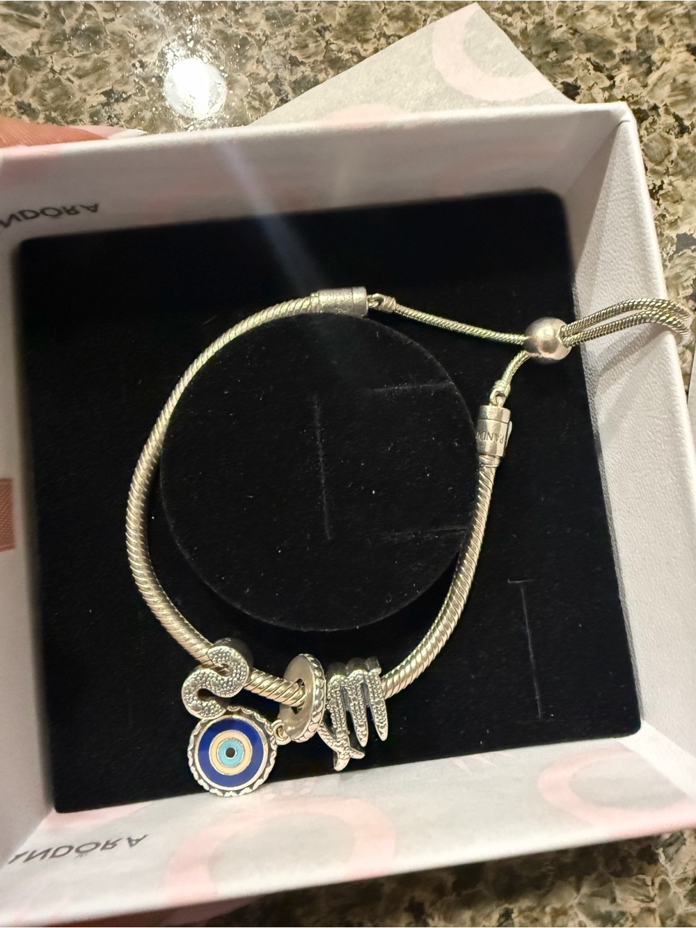 Pandora Silver Bracelet with Blue and White Eye Charm